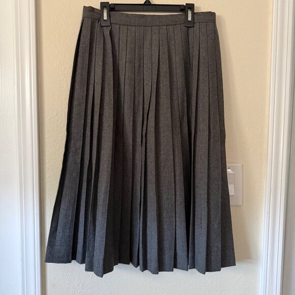 Vintage Ralph Lauren Womens Gray Wool Pleated Midi Skirt Size 12 - Picture 1 of 6